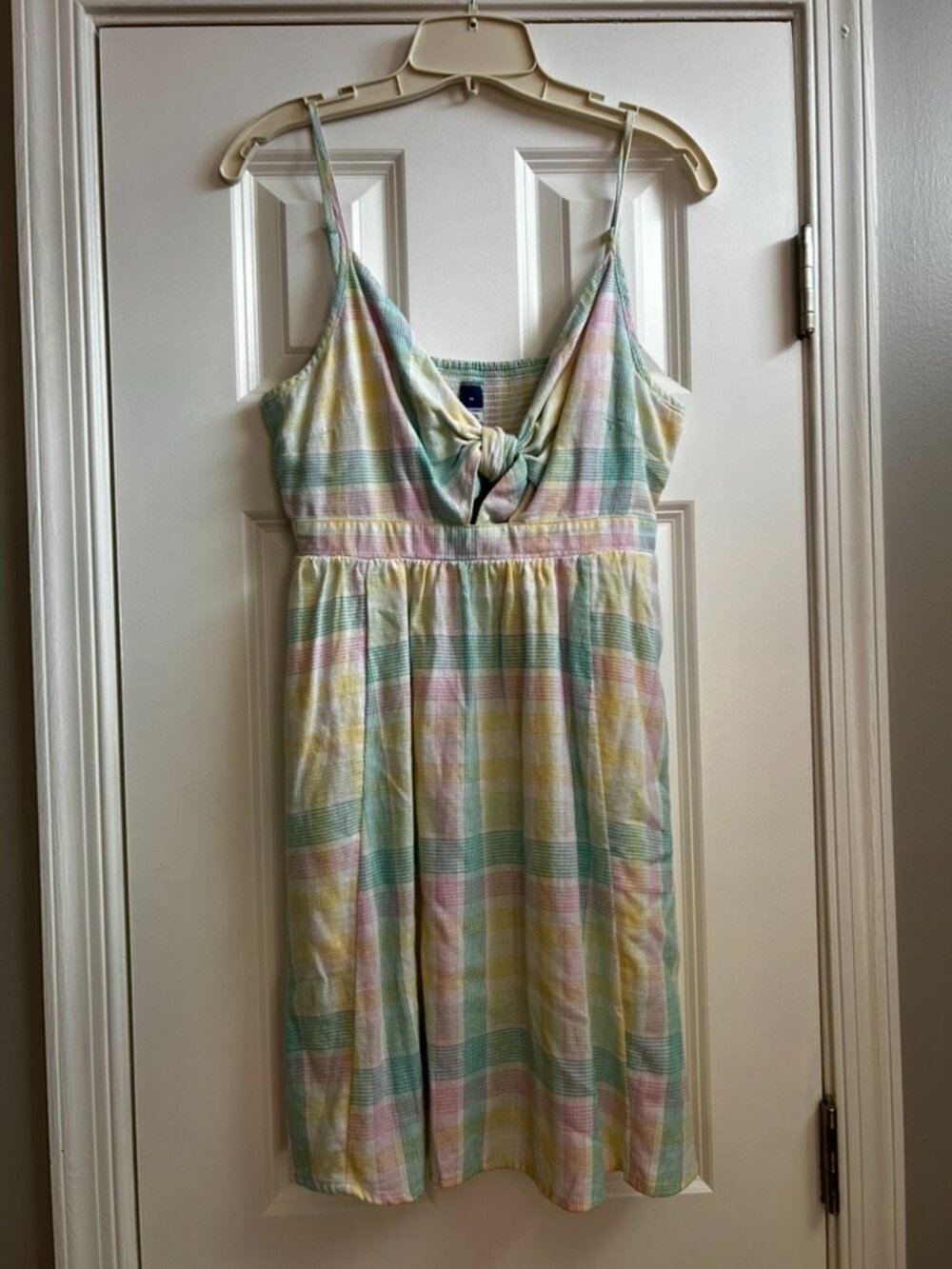 Plaid tie-front sundress with pockets